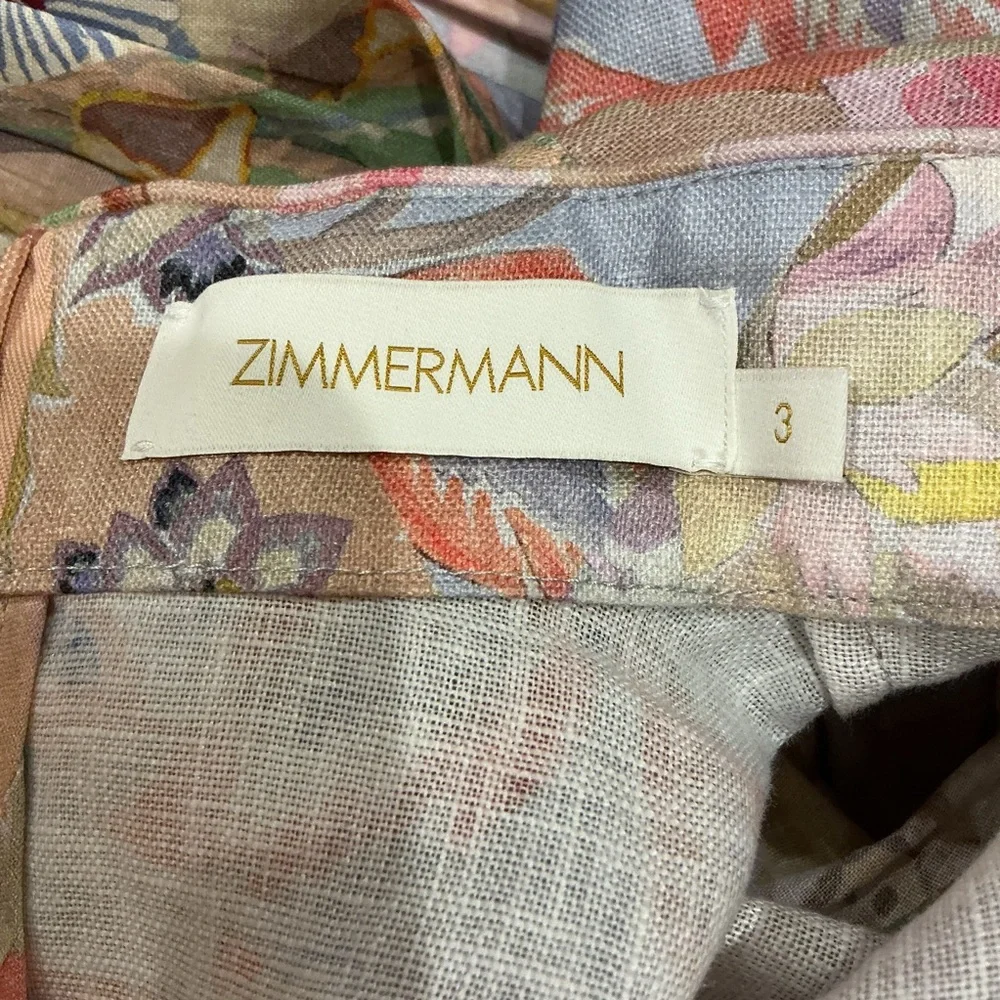 NWOT Zimmermann Belted Floral Print Linen Mini Dress Pastel Sz 3 - Picture 13 of 16